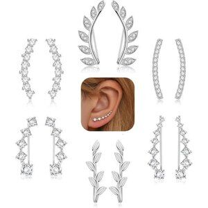 FINREZIO 6Pairs Ear Cuffs Climber Hoop Earring CZ Arrow Crawler Stud Earring